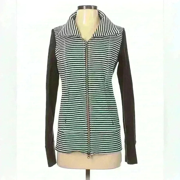 Lululemon Daily Yoga Mint Moment Full Zip Jacket Black/Mint Green Stripe - Picture 1 of 4